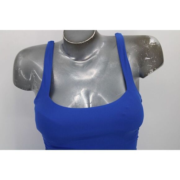 Athleta Square Neck Bra Cup TANKINI TOP Size 32D/DD Bright Blue Ruched Sides - Picture 2 of 13